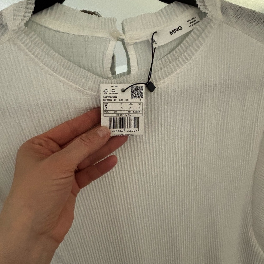 Mango Cream Ruffle Cap Sleeve Knit Top - Picture 2 of 2